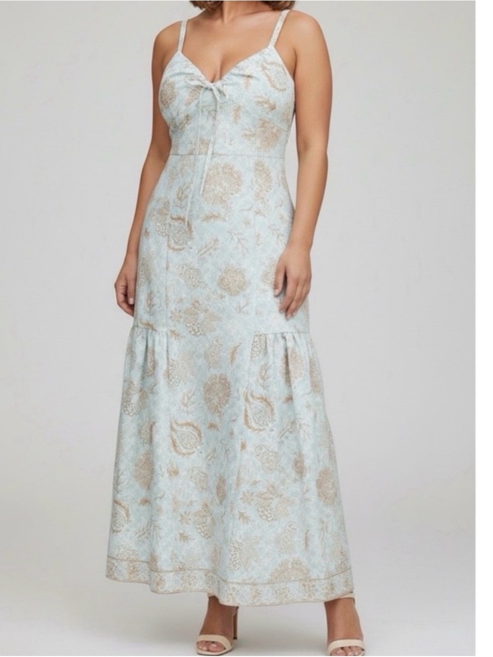 Hill House Aqua Trellis Light Blue Floral Tie-Front Maxi Dress